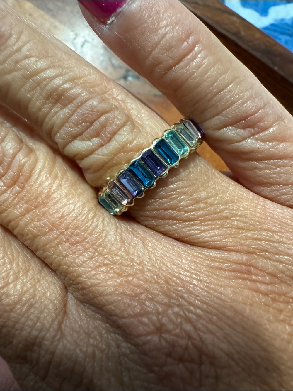 BaubleBar Gold and Rainbow Gems Ring Size 7
